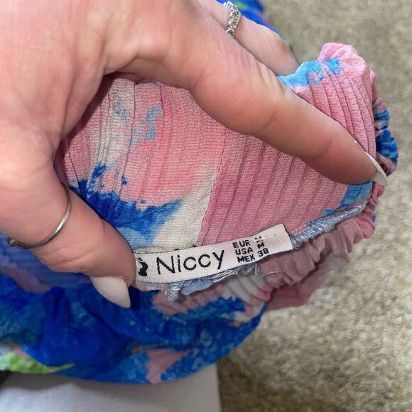 Niccy pants wide leg tie dyed look accordion elastic waist pull on trousers MD - Picture 6 of 9